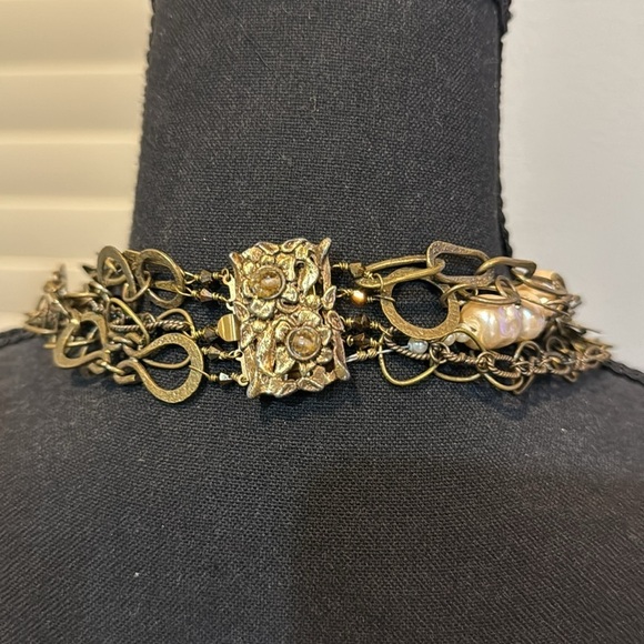 Long multi strand chain faux pearl statement necklace - Picture 8 of 8